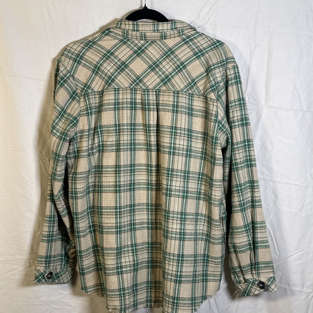 Democracy Women Green Plaid Frayed Longsleeve Button Down Size M T Shirt Pockets - Picture 5 of 8